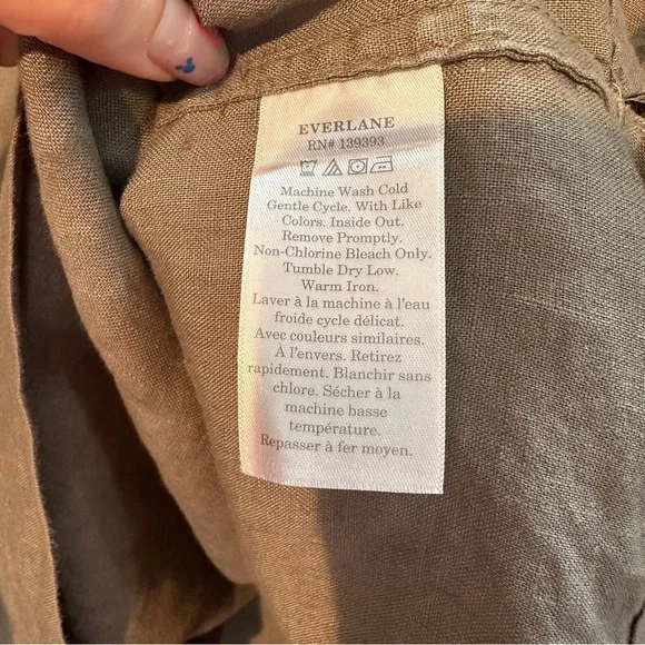 Everlane Linen Side Tie Top Olive Green Minimalist Capsule Wardrobe S - Picture 7 of 13